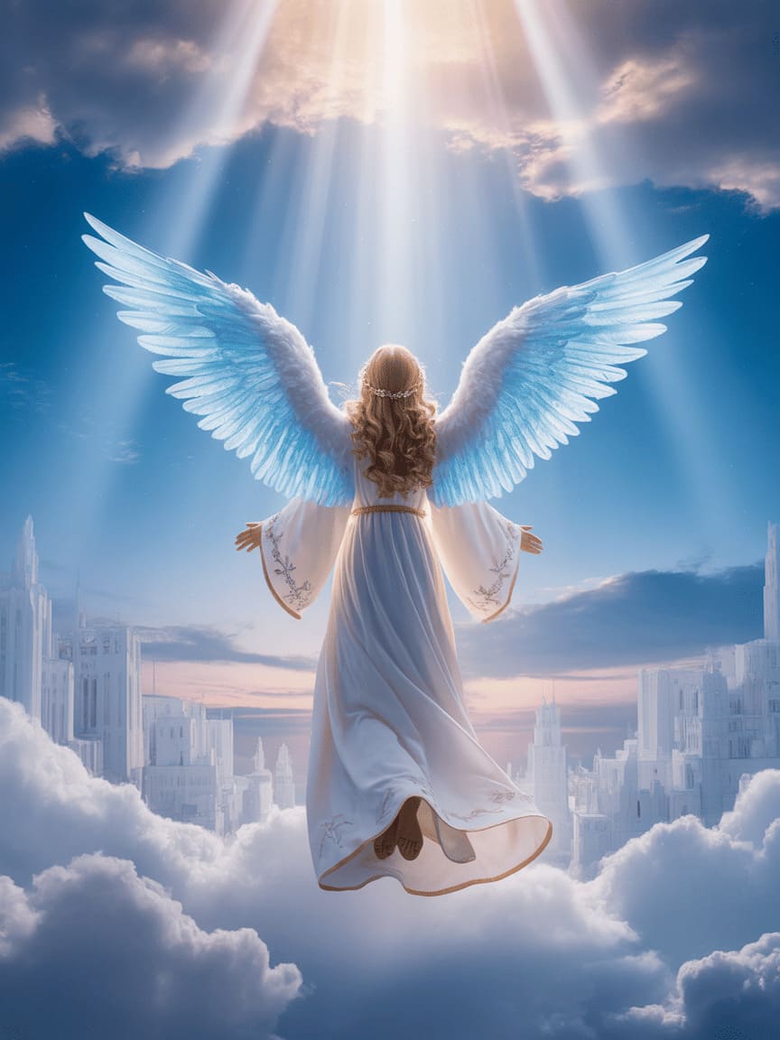 mystical vision of heaven with angels and divine light